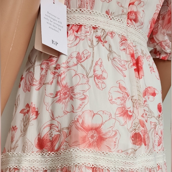 NWT RACHEL PARCELL PINK ROSE FLORAL TIERED BALLON SLEEVES MIDI DRESS 6 MEDIUM - Picture 8 of 14